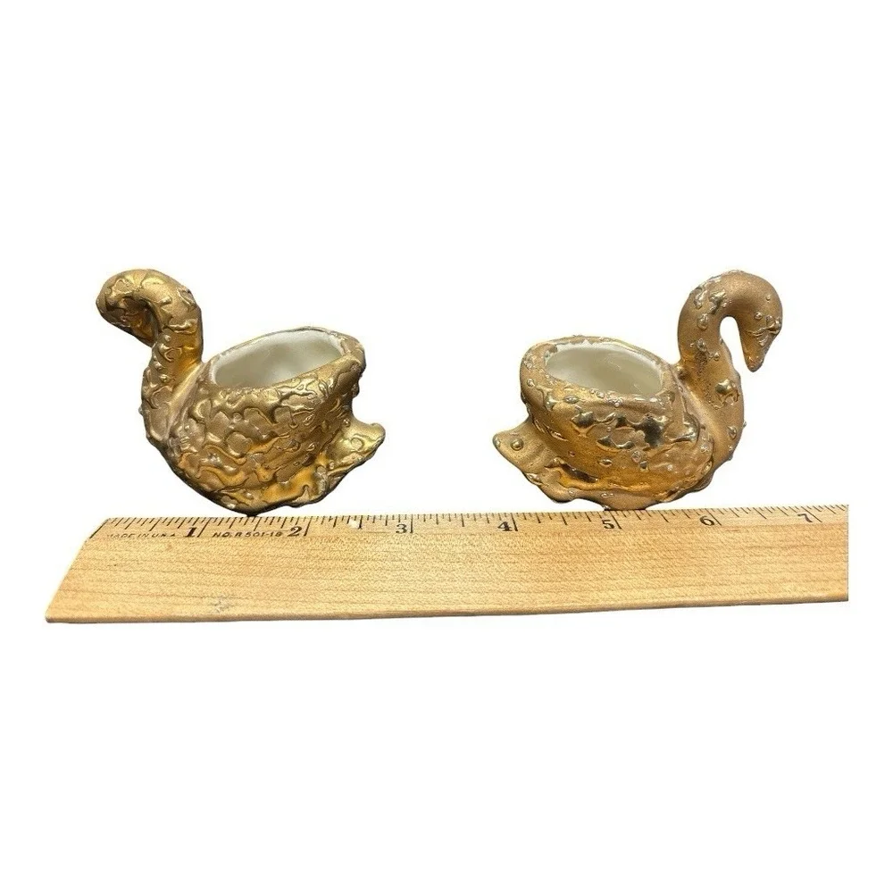 Vintage Swan Weeping Bright Gold 22k USA‎ Made Set of 3 Hand Decorated